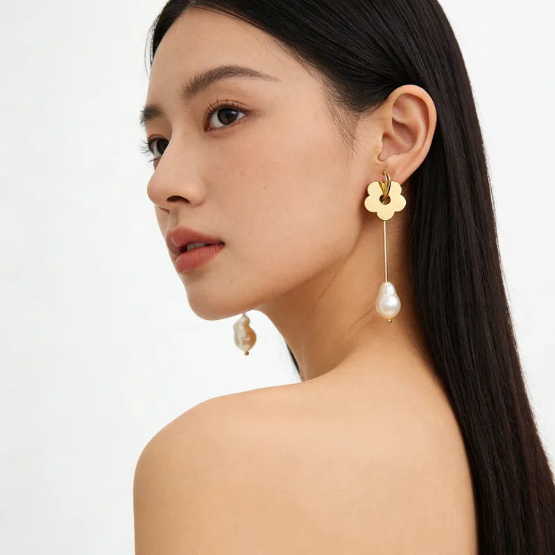 Golden Petal Drop Earrings